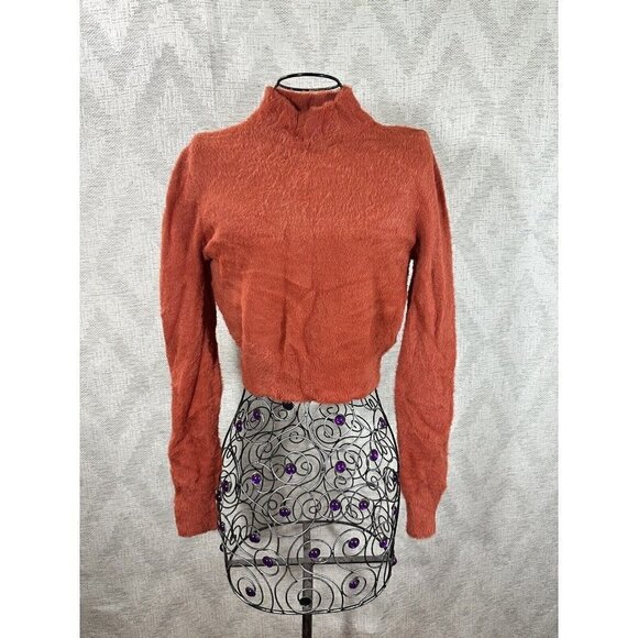 forever 21 orange mock neck fuzzy cropped sweater size L - Picture 1 of 10